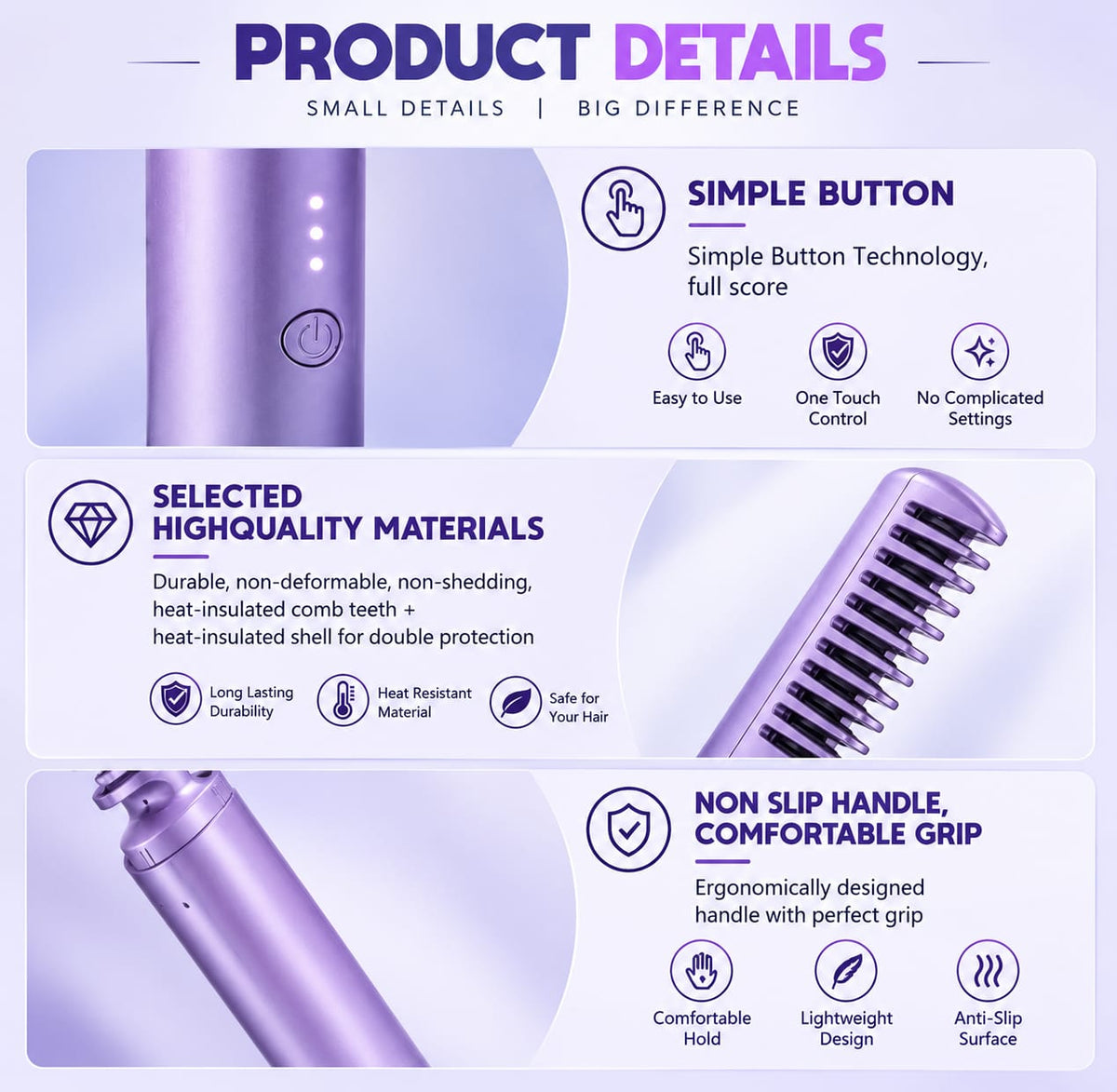 Rechargeable Mini Hair Straightener – Portable Cordless Hair Styling & Touch-Up Comb